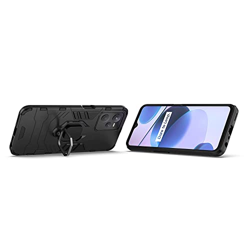 Image of WOW IMAGINE Shock Proof Back Case Mobile Cover for Realme Narzo 50A Prime | Realme C35 (Armor | Hybrid PC + TPU | Full Protection with Ring Holder Kickstand | Carbon Black)