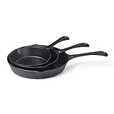 Commercial CHEF 3-Piece Cast Iron Skillet Set, Includes 6', 8', and 10' Skillets, Pre-seasoned Cast Iron, Integrated Hanging Hole in Handle, Works on All Cooktops Including Induction, CHCI6810