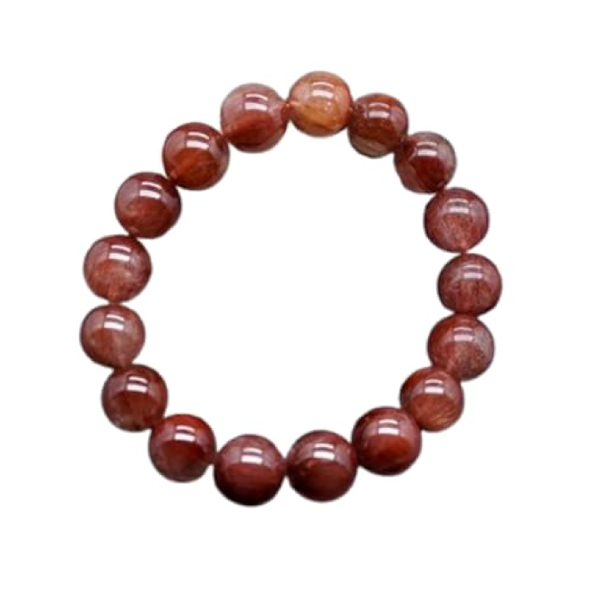 Unisex Natural Rutilated Quartz 12mm Round Bead Stretchable Bracelet