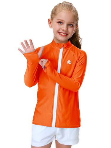 Image of AOBUTE Unisex Kids Zipper Rash Guard Boys UPF 50+ UV Protection Sun Shirt with Thumb Hole 3-12 Years