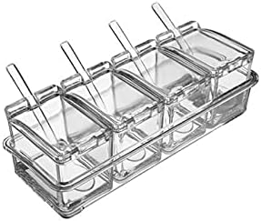 Spice boxs Clear Seasoning Box,3/4 Pieces, for Spice Salt Sugar Cruet,with Spoons,Capacity: 300ml(Black)