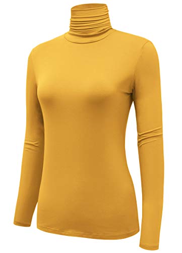 Image of AUHEGN Women's Long Sleeve Short Sleeve Lightweight Turtleneck Top Slim Fit Pullover T-Shirt (S-XXL)