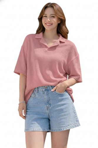 Image of Zilcon Oversized Tshirts for Women V-Neck Summer Short Sleeve Casual Loose Top