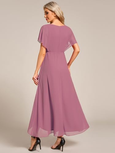 Image of Ever-Pretty Women's Formal Dress A Line V Neck Applique Waist Tea Length Wedding Guest Dress 02027