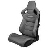 HYPER GLORY Universal Racing Seat with Dual Sliders, PU Leather Front & Carbon Leather Back Reclinable Bucket Seat, Driver Side-Gray w/LOGO