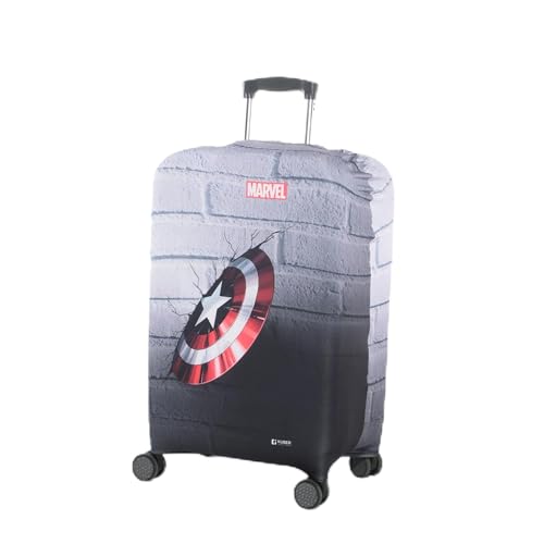 Image of Heart Home 22-26 Inch Polyester Medium Size Suitcase Cover | Machine Washable Luggage /Trolley Bag Cover Protector | Captain America Shield Print - Grey