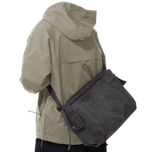 VENATIN Umhängetasche Damen Herren,Verstellbare Crossbody Schultertasche, Messenger Bag,Vintage Canvas Crossbody Bag,Schwarz
