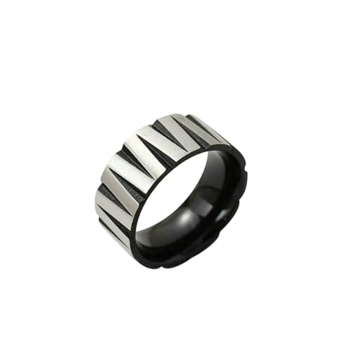 Stfery - Stfery Bagues en acier inoxydable pour homme - 9 mm - Noir - Rayures coniques - Bague de fiançailles pour homme, 54 (17.2), Aucune pierre précieuse