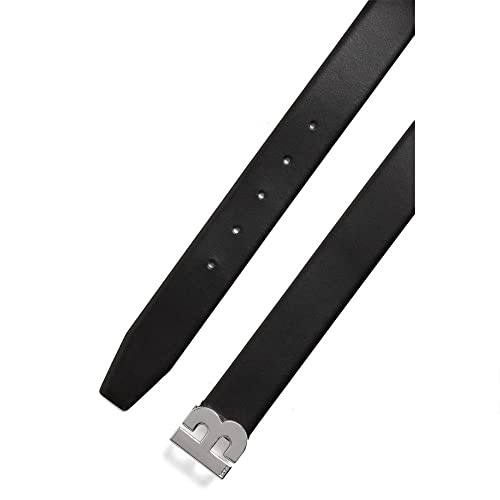 Hugo Boss Men's B Icon Black Leather Silver Buckle Belt (32) #TOP1