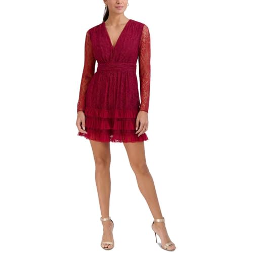 Laundry by Shelli Segal Womens Lace Short Mini Dress Red 8