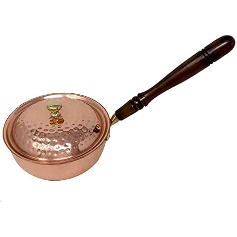 ShalinIndia Indian Copper Cookware Pot with Wooden Handles and Lid, 1900 ml Cover