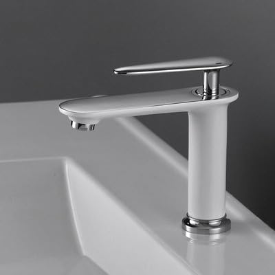 Mitigeur chrome et blanc pour lavabo de salle de bain eau chaude et froide