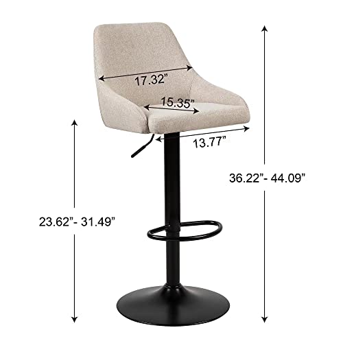 Gia Home Furniture Series Bar Height Adjustable And Swivel Metal Stool With Beige Linen Upholstered Seat, Black, Set Of 4 #TOP2