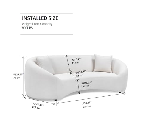 Image of 2-Piece Curved Sofa Set, 93.31 inch 3-Seater Modern Boucle Sofas, Solid Wood Frame, Deep Seat No Assembly Required, Living Room Sofa Set for Large Space, White