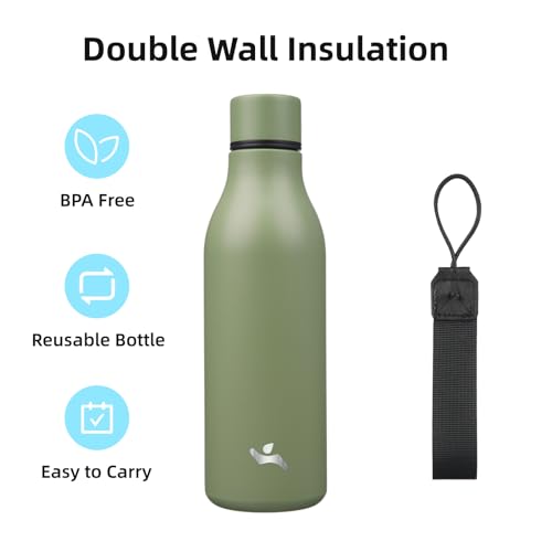 Image of Konokyo Insulated Water Bottle with Strap,18 oz Double Wall Stainless Steel Vacuum Bottles Metal Water Flask,Forest Green