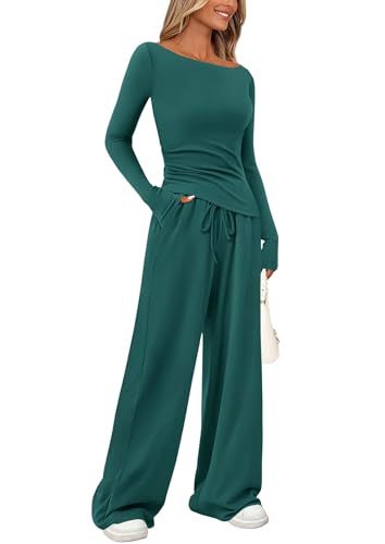 PRETTYGARDEN Women's 2 Piece Lounge Sets Asymmetrical Long Sleeve T