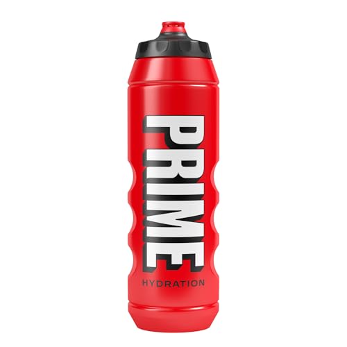 Image of PRIME 32 oz Red Squeeze Sports Water Bottle, BPA Free, Dishwasher Safe, Easy-Grip Ergonomic Leakproof Design, Fast Hydration for Gym, Cycling, Running