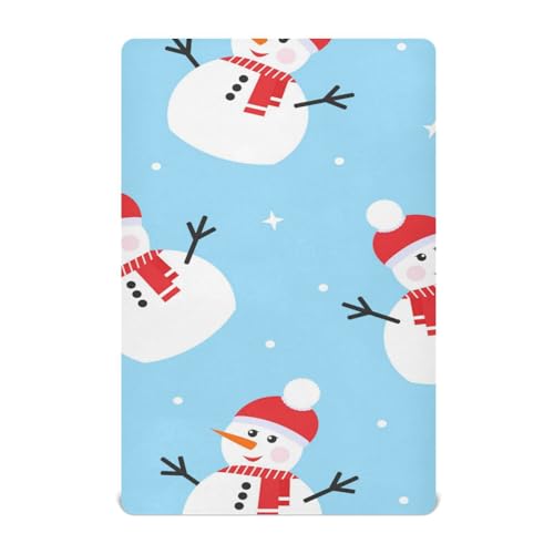 Moudou Christmas Snowman Playard Sheet for Boy Girls, Soft Breathable Fitted Toddler Sheet for Standard Playard Bed Mattress, 39 x 27 x 5 Inch