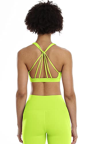 Icyzone Padded Strappy Sports Bra Yoga Tops Activewear Workout Clothes For Women (S, Neon Yellow) #TOP2