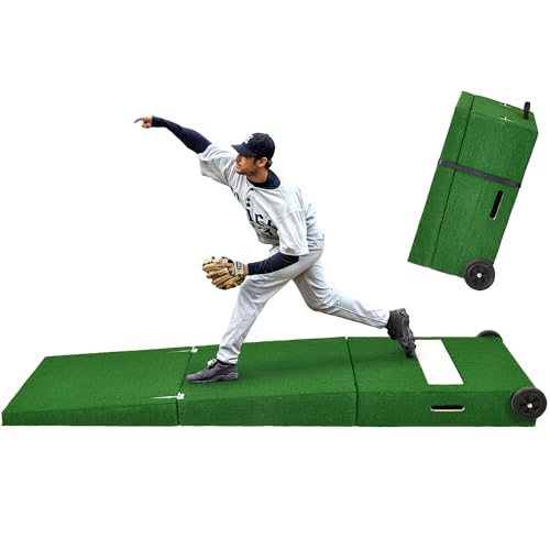 Shopsource Pitching Mound, Portable Pitchers Mound with Non-Slip Rubber Plate, 6' Foldable Wooden...