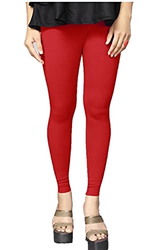 Image of Women's Cotton Skinny Leggings with Ankle Length Solid Pattern Mid Rise and Elastic Closure | Cotton Skinny Leggings for Womens