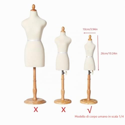 Manichino femminile con supporto, altezza regolabile da 45,7 a 58,4 cm, corpo manichino con base in legno, manichino appuntabile, espositore per gioielli per da cucito
