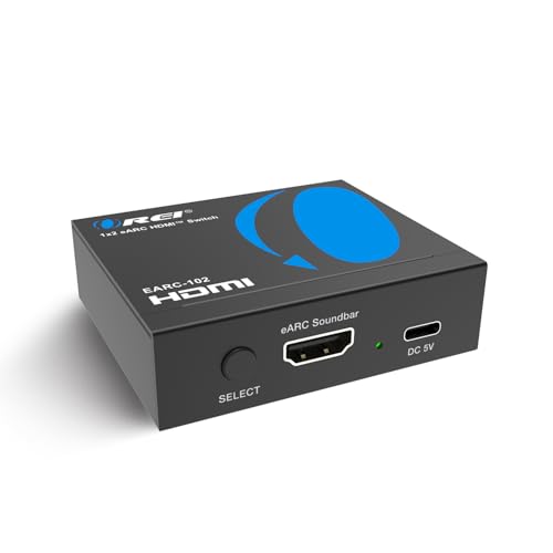 OREI eARC/ARC HDMI 2x1 Audio Switch – Connect One Soundbar/AV Receiver to Two eARC TVs, Supports Dolby Atmos, DTS:X, TrueHD, 32-Channel Audio, Auto/Manual Switching, Heavy-Duty Metal Housing by OREI - Used condition - US$55.99