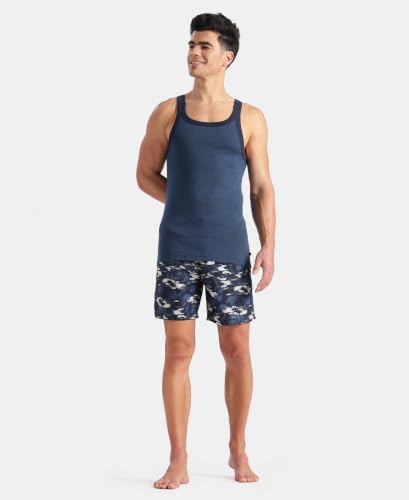 Image of Jockey US27 Men Super Combed Cotton Rib Square Neck Gym Vest Dark Denim Melange & Navy S