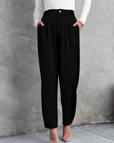 BTFBM Work Pants Women Business Casual Outfits Fall 2025 Elastic High Waist Dress Trousers Pockets Long Tapered Slacks3