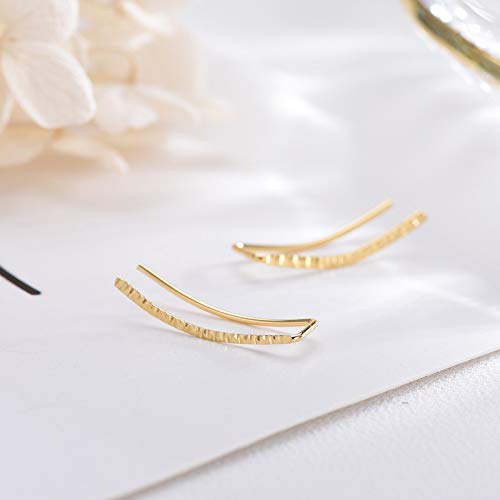 Genbz Chic Ear Climbers Handcrafted Hammered Ear Climber Earrings Minimalist Ear Crawler Sterling Silver Ear Crawler Earrings(Gold) #TOP3