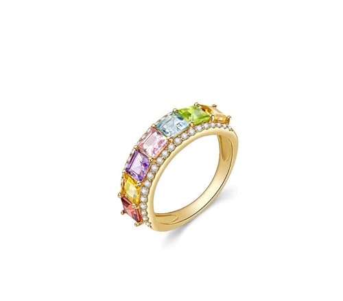 Wycian Stackable Ring with Stone Gold Cluster Rings for Women 18K Square with Colorful Natural Gemstones and Cubic Zirconia Size Solid Not Plated Fashion for Wife Anniversary