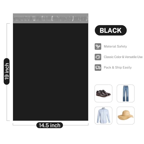 Image of Metronic 1000PC Poly Mailers 14.5x19, Sturdy Shipping Bags for Small Business, Waterproof Mailers Poly Bags, Strong Adhesive Shipping Envelopes for Clothing, Efficient Mailing Envelopes in Black