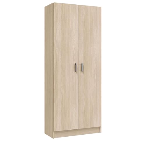 Habitdesign Armario Multiusos, Escobero 2 Puertas 3 Estantes, 180x73x37 (AltoxAnchoxFondo - en cm), Color Roble