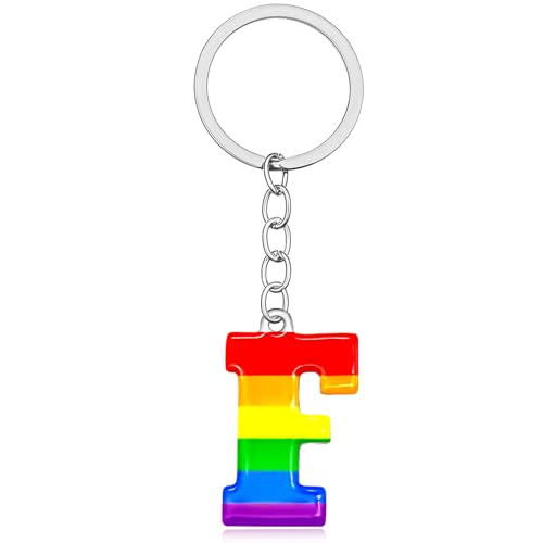 Nanafast Rainbow Initial Letter Keychain Stainless Steel LGBTQ Pride Keyring