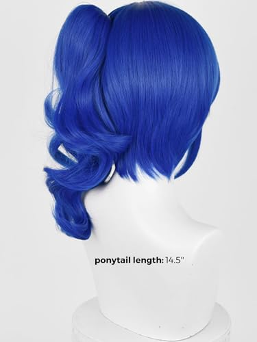 Image of Half and Half Dark Blue Curly Anime Ponytail Wig with Bangs for Women 14.5'' Deep Blue Aoi-Kiriya Cosplay Wigs Sapphire blue Hair Wig for Costumes Party Halloween