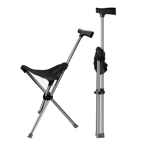 BTtime 折りたたみ杖 椅子 【医師＆看護師監修】ステッキチェア スタンディングチェア 折りたたみ ホルダー 簡易いす コンパクト 歩行支援 軽量 小型 携帯に便利 男女兼用 登山用 介護用 【検査機関の強度試験に合格】父の日 母の日 ギフト
