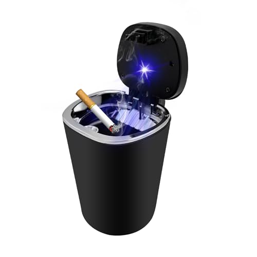 Ohleats Car Ashtray Detachable Stainless Steel Smokeless Ash Tray with LED Blue Light Auto Ashtray with Lid Smell Proof Weed for Most Vehicles Universal Interior Car Accessories