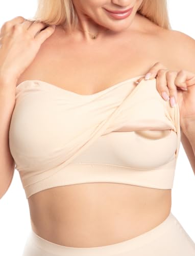 Evamom Strapless Nursing Maternity Bra – Wireless Padded Bandeau for Breastfeeding, Comfortable Bra for Pregnancy (US, Alpha, Medium, Regular, Regular, Beige)
