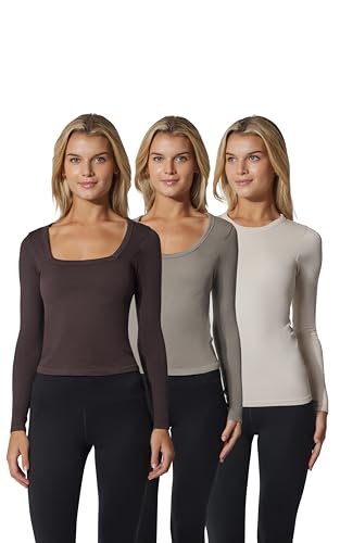 90 Degree By Reflex Womens Ribbed Long Sleeve Top Seamless Crew