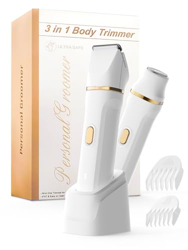 Srbydt Bikini Trimmer for Women Painless, IPX7 Waterproof Rechargeable Electric Shaver Razors for Women, Pubic Hair Trimmer, Facial Hair Removal Cordless Ceramic Blade, Charge Dock, Gifts