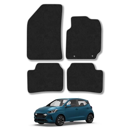 Hyundai i10 (2020+) Car Mats Accessories Tailored Fit Carpet Floor Mats Non Slip Grey Trim Accessory Compatible Front Rear Set Anti Slip Full Coverage Granulated Backing Hand-Finished Clips