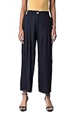 W for Woman Pantalon parallèle extensible taille mi haute pour femme, bleu, 38