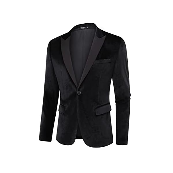 TURETRENDY Men's Velvet Blazer One Button Solid Wedding Tuxedo Slim Fit Luxury Velour Suit Jacket for Dinner,Prom,Party