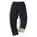 TACVASEN Men's Tracksuit Bottoms Fleece Lined Trousers Winter Thermal Trousers Fluffy Sherpa Pants Black 40