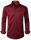 JEMITOP Men's Stretch Wrinkle Free Dress Shirts Formal Wedding Prom Long Sleeve Slim Fit Button Down Shirt Burgundy L