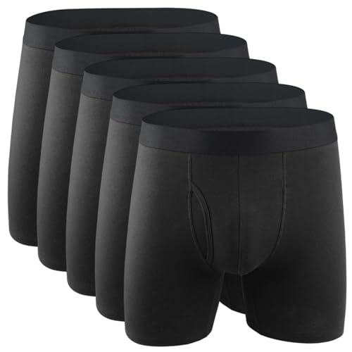 Calzoncillos bóxer de algodón negro para hombre pack de 5 unidades con abertura
