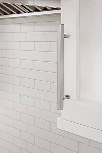 Image of Amerock 10 Pack 6-5 /16 inch Bar Pulls Square Polished Chrome Drawer Pull | 6-5 /16 inch (160mm) Center-to-Center Mounting Distance and 8-5 /8 inches Overall Length, Durable Zinc Cabinet Hardware