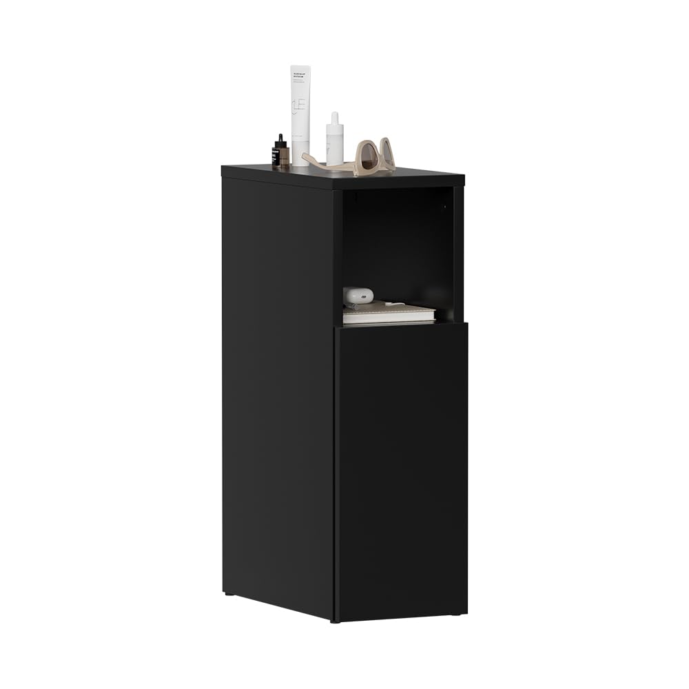 Vicco Comodino camera da letto Enton, Nero, 20 x 59.5 cm con 1 porta, adatto come superficie d'appoggio accanto al letto