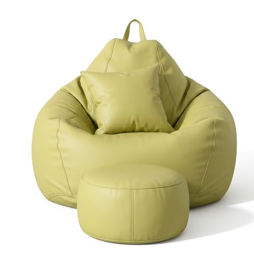 Image of KAM'S LIEU Bean Bag Chair with Footrest & Cushion | Pre-Filled Beans | PVC Leatherette Lounger Sofa | Indoor & Outdoor Bean Bag | 6 Months Warranty Size & Color- (Olive Green, XXXXXL, Premium)