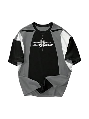 Image of GORGLITTER Men's Y2k Graphic Shirts Oversized Crewneck Short Sleeve Summer Vacation Cool Boxy Streetwear Tee Top